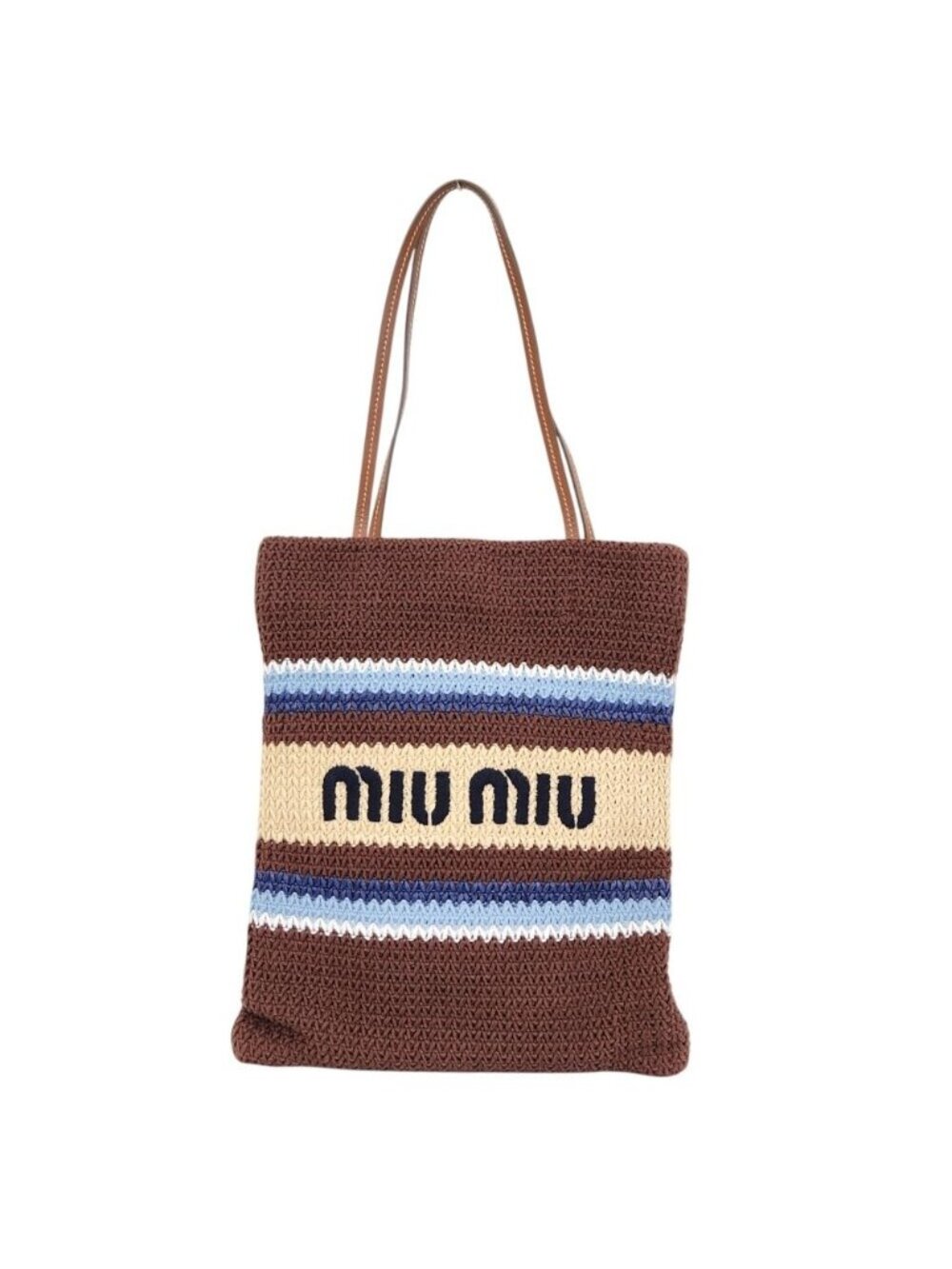 Miu Miu Raffia Effect Woven Tote Bag Cocoa Brown